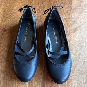Stuart Weitzman Black Leather Ballet Flats with Crisscross Straps